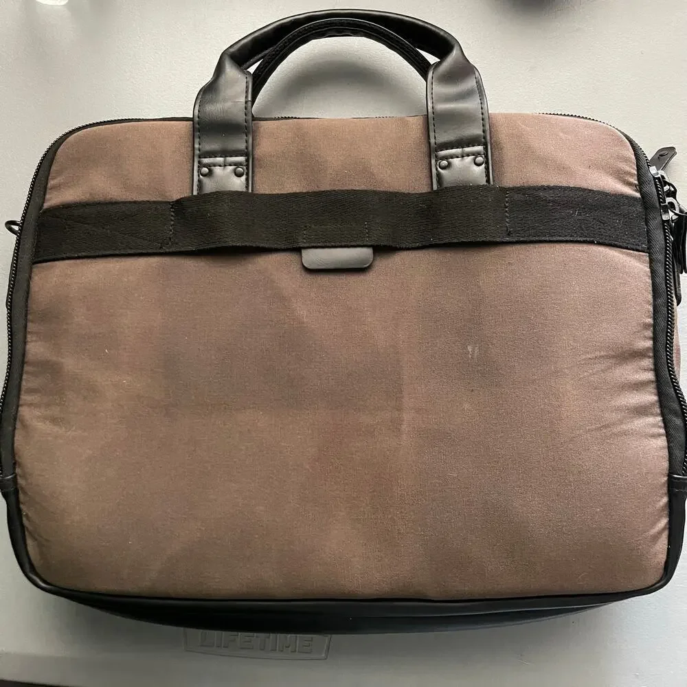 SOLO New York Hamish Briefcase Laptop Tablet Bag Brown Canvas & Leather